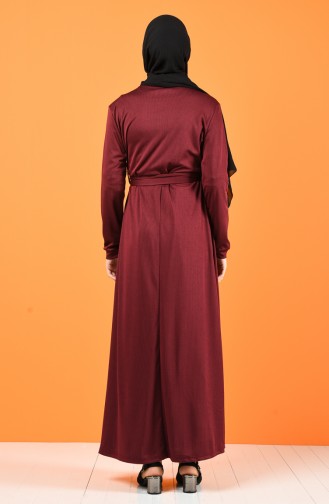 Pleated Belted Dress 8003-04 Burgundy 8003-04