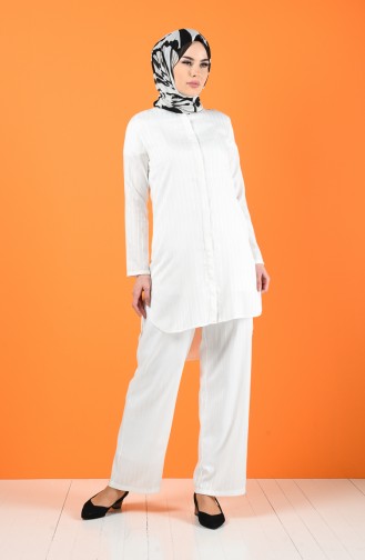 Tunik Pantolon İkili Takım 9036-08 Beyaz