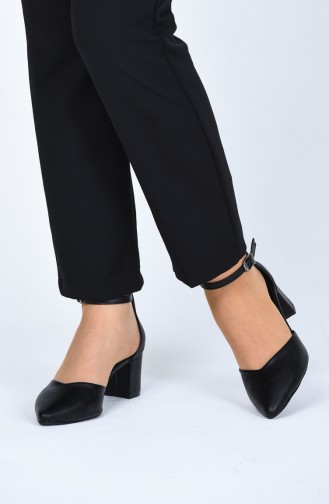 Bayan Bant Detaylı Topuklu Ayakkabı 0612-01 Siyah Cilt