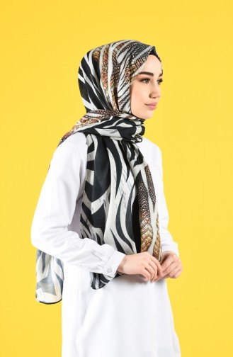 Stekin Zebra Desenli Kamgarn Dokulu Şal 3756-01 Krem Siyah