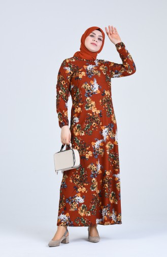 Ziegelrot Hijab Kleider 8869-04