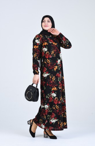 Plus Size Floral Print Dress 8869-05 Black 8869-05