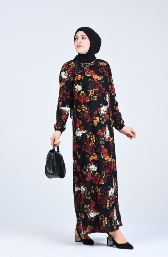 Plus Size Floral Print Dress 8869-05 Black 8869-05