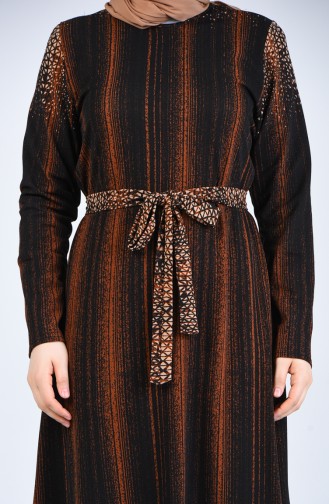 Plus Size Belted Dress 4805-02 Black Brown 4805-02