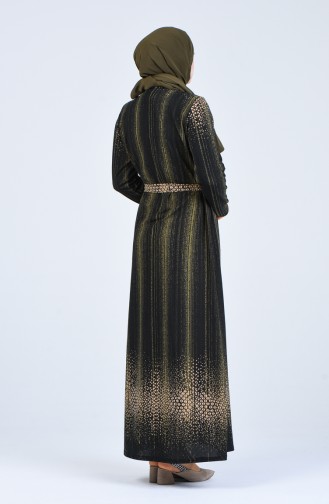 Büyük Beden Kuşaklı Elbise 4805-04 Siyah Haki