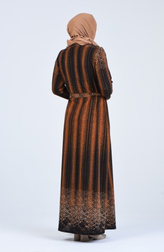 Büyük Beden Kuşaklı Elbise 4805B-05 Kahverengi