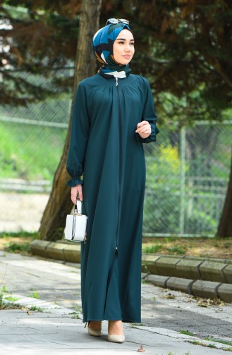 Abaya a Fermeture 2140-02 Vert emeraude 2140-02