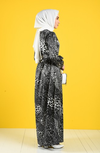 Pleated waist Leopard Print Dress 2122-01 Gray 2122-01