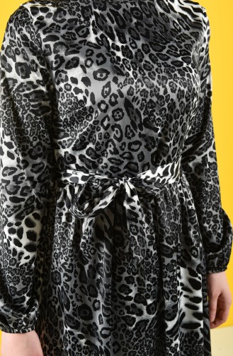 Pleated waist Leopard Print Dress 2122-01 Gray 2122-01