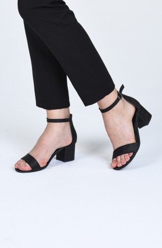 Bayan Bant Detaylı Topuklu Ayakkabı 0017-01 Siyah Sim