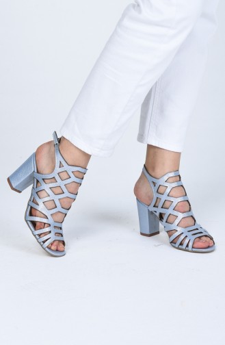 Bayan Lazer Kesim Topuklu Ayakkabı 0072-03 Mavi Rolax