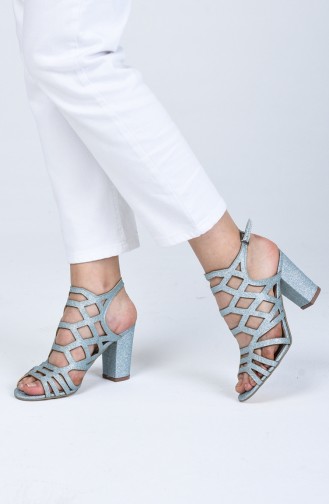 Bayan Lazer Kesim Topuklu Ayakkabı 0072-11 Mavi Sim