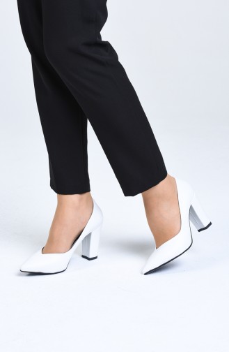 Bayan Topuklu Ayakkabı 0121-09 Beyaz Cilt