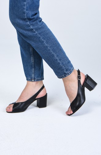 Bayan Yazlık Topuklu Ayakkabı 9051-06 Siyah Cilt