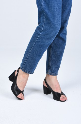Bayan Yazlık Topuklu Ayakkabı 9051-06 Siyah Cilt