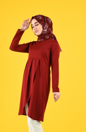 Pileli Asimetrik Tunik 1142-03 Bordo