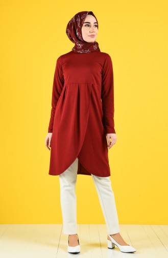 Pileli Asimetrik Tunik 1142-03 Bordo