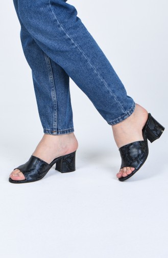 Bayan Topuklu Terlik 9103-12 Lacivert Yılan