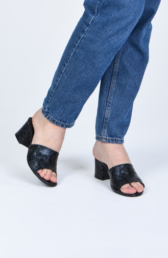 Bayan Topuklu Terlik 9103-12 Lacivert Yılan