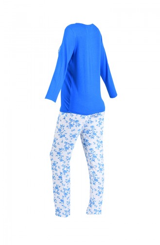 Çiçek Desenli Uzun Kollu Pijama Takım 2003-01 Saks