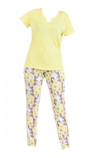 V Yaka Pijama Takım 4001-01 Sarı