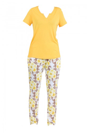 Büyük Beden Kısa Kollu Pijama Takım 5009-02 Sarı