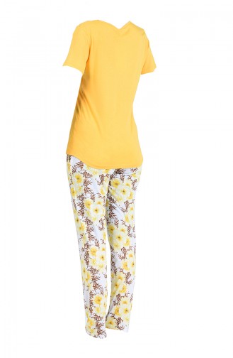 Büyük Beden Kısa Kollu Pijama Takım 5009-02 Sarı