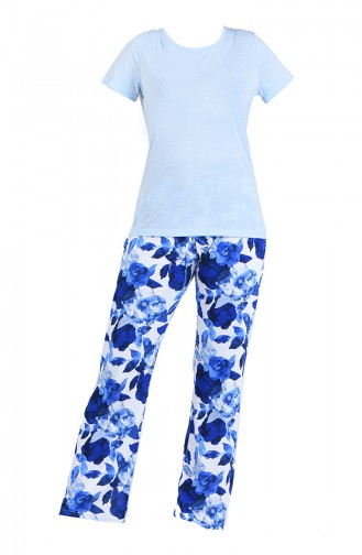 Kısa Kol Pijama Takım 4002-01 Buz Mavisi Saks