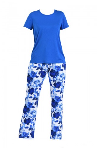 Büyük Beden Kısa Kollu Pijama Takım 5001-01 Saks