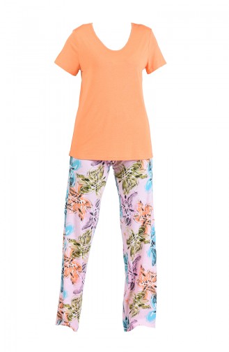 Geniş Yaka Pijama Takım 4007-02 Kayısı Rengi