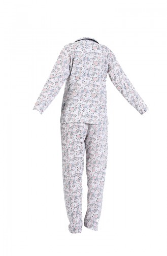 Çiçek Desenli Pijama Takım 1006-05 Gri Somon