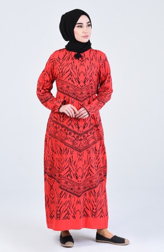 Gemustertes Kleid aus Şile-Stoff 4444-04 Rot 4444-04