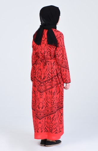 Şile Bezi Desenli Elbise 4444-04 Kırmızı