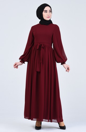 Belted Chiffon Dress 0366-01 Burgundy 0366-01