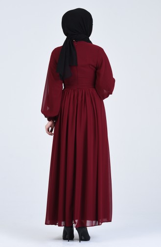 Belted Chiffon Dress 0366-01 Burgundy 0366-01