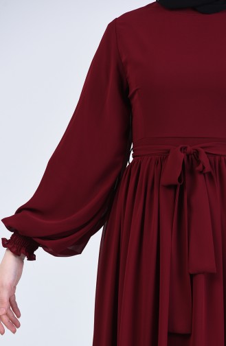 Belted Chiffon Dress 0366-01 Burgundy 0366-01