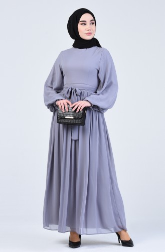 Belted Chiffon Dress 0366-03 Gray 0366-03