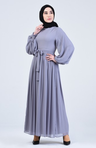 Belted Chiffon Dress 0366-03 Gray 0366-03