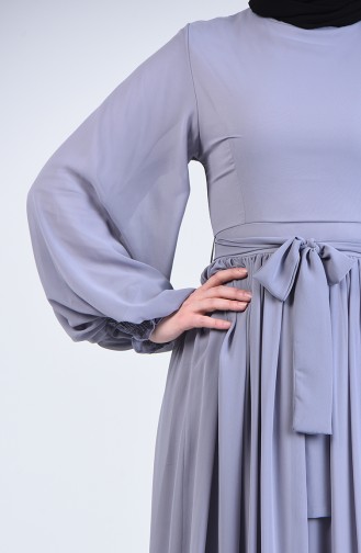 Belted Chiffon Dress 0366-03 Gray 0366-03