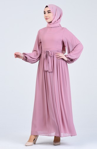 Belted Chiffon Dress 0366-04 Powder 0366-04