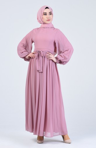 Belted Chiffon Dress 0366-04 Powder 0366-04