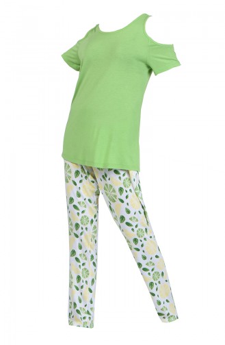 Omuzu Açık Pijama Takım 4005-01 Yeşil