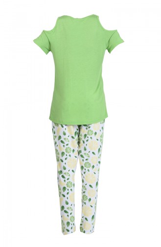 Omuzu Açık Pijama Takım 4005-01 Yeşil