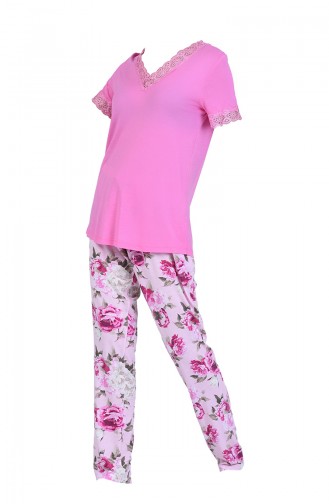 Büyük Beden Dantel Detaylı Pijama Takım 5016-01 Pembe