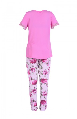 Kısa Kollu Dantelli Pijama Takım 4012-01 Pembe