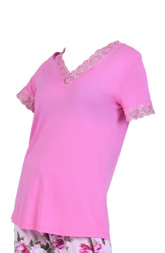 Büyük Beden Dantel Detaylı Pijama Takım 5016-01 Pembe