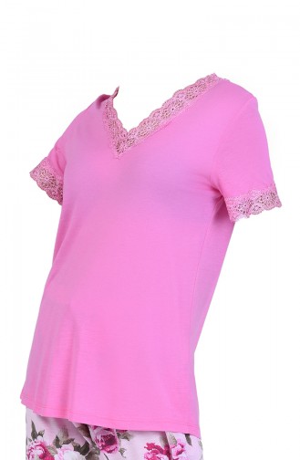 Kısa Kollu Dantelli Pijama Takım 4012-01 Pembe