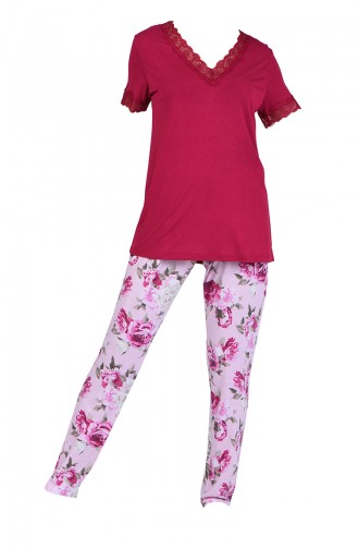 Büyük Beden Dantel Detaylı Pijama Takım 5016-02 Bordo