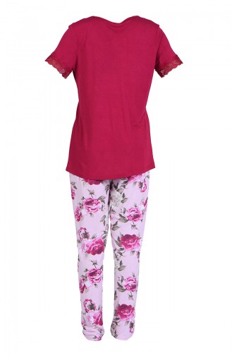 Büyük Beden Dantel Detaylı Pijama Takım 5016-02 Bordo