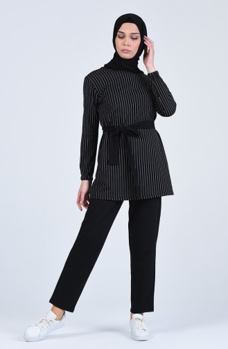 Striped Tunic Pants Double Suit 2008-04 Black 2008-04